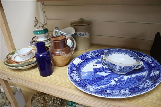 A group of English porcelain and pottery to include a Wedgwood fallow deer pattern meat dish